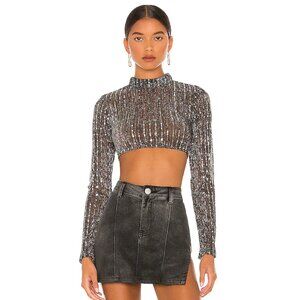 NWOT Superdown Sia Crop Top in Black Metallic XXS